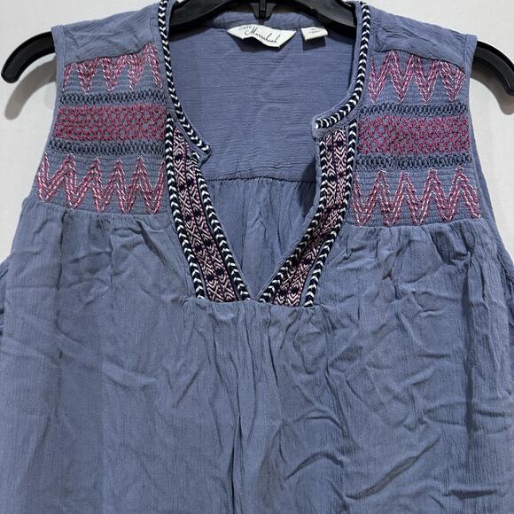 Caffe Marrakesh Shirt Womens XL Blue Pink Embroidered Sleeveless Boho Top - Picture 2 of 8